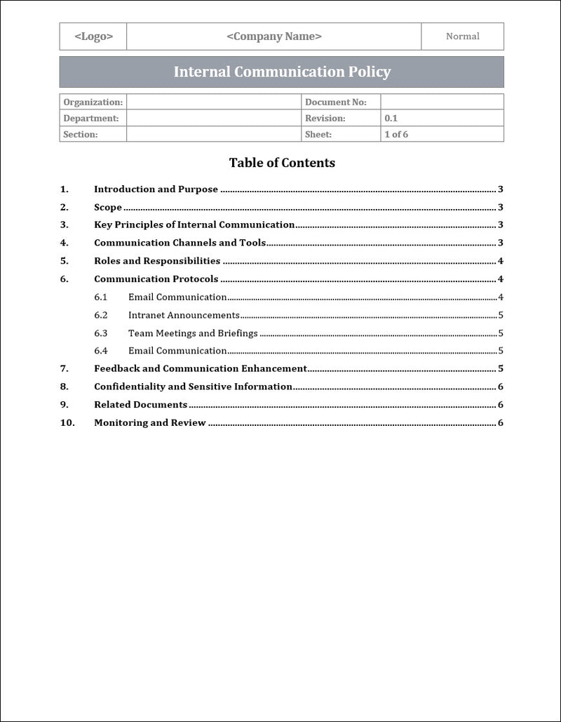 Internal Communication Policy Template – ITSM Docs - ITSM Documents ...