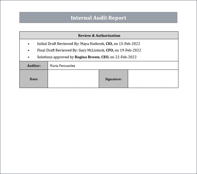 Internal audit report, ITSM Internal audit report