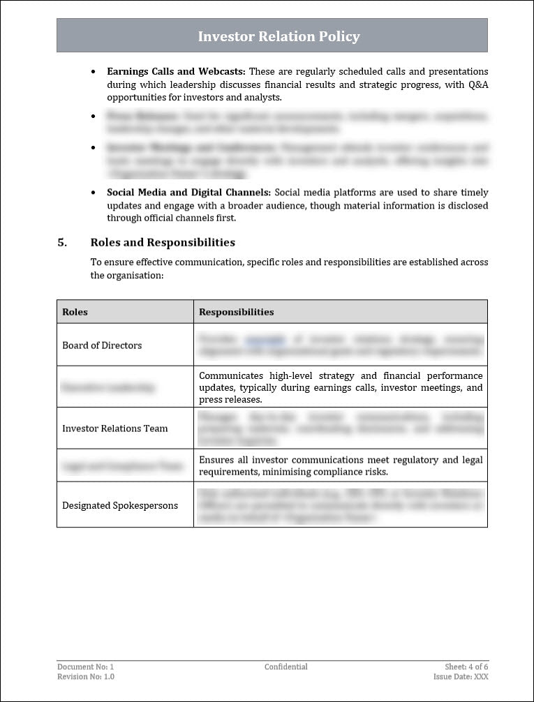Investor Relation Policy Template