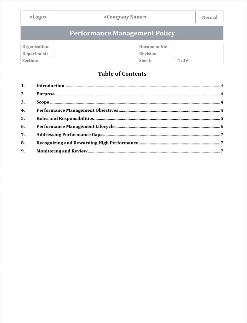 Policy Program Performance Performance Management Policy Template – ITSM Docs - ITSM Documents ...