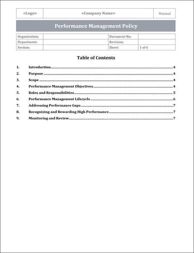 Performance Management Policy Template