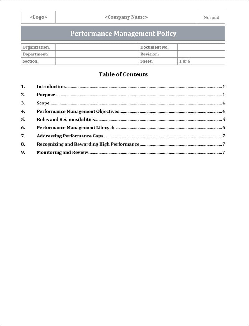 Performance Management Policy Template
