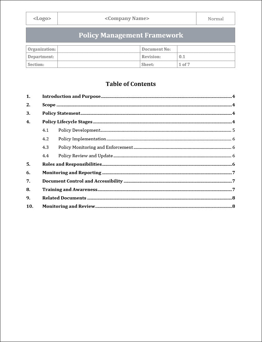 Policy Management Framework Template – ITSM Docs - ITSM Documents ...