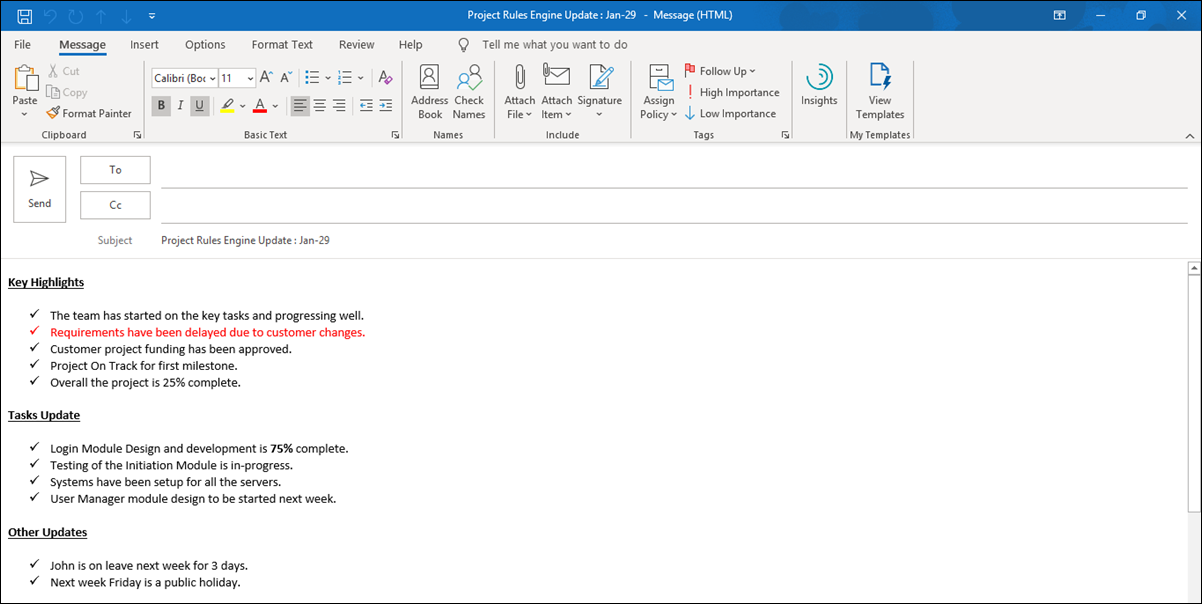 Email Format Example Project Update Project Update Brief Outlook Template – ITSM Docs - ITSM Documents ...
