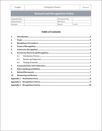 Reward and Recognition Policy Template