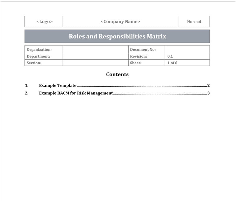 Roles And Responsibilities Matrix Template