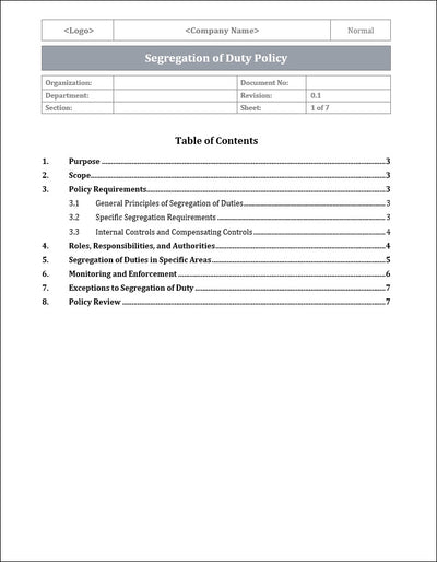 Segregation of Duty Policy Template