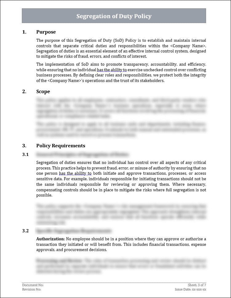 Segregation of Duty Policy Template – ITSM Docs - ITSM Documents ...