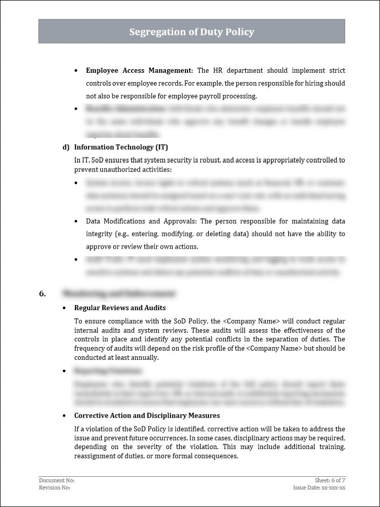 Segregation of Duty Policy Template