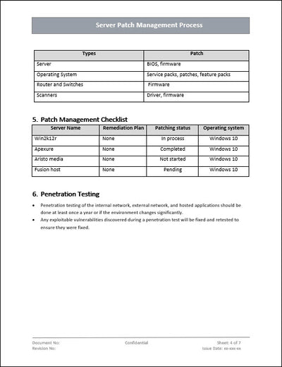 Server Patch Management Process Template