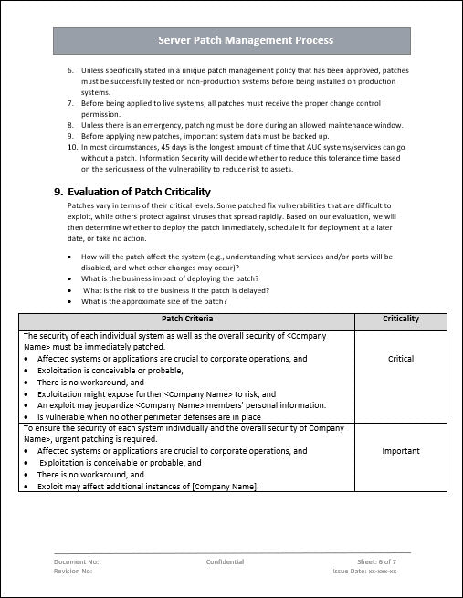 Server Patch Management Process Template