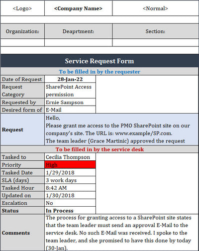 Service request form, ITSM Service request form