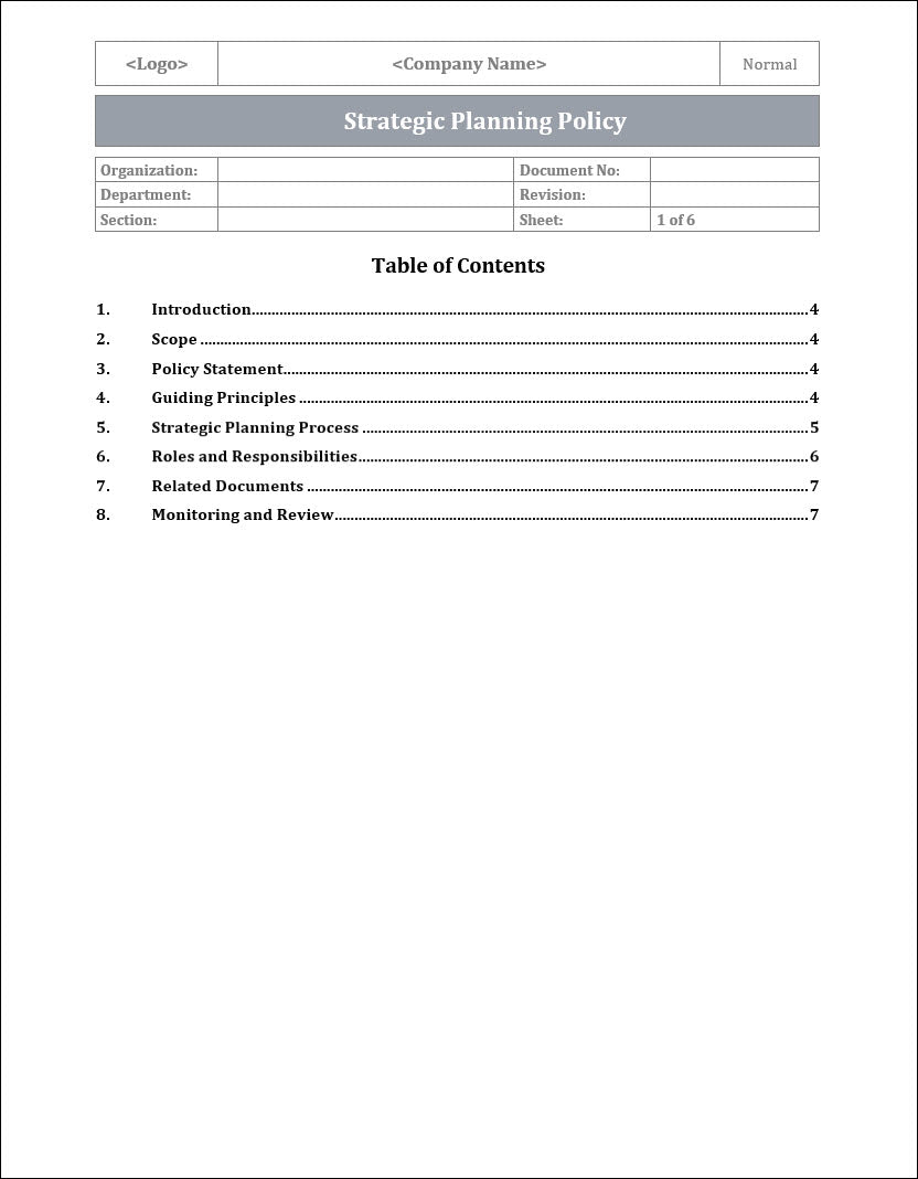 Planning Policy Development Strategic Planning Policy Template – ITSM Docs - ITSM Documents & Templates