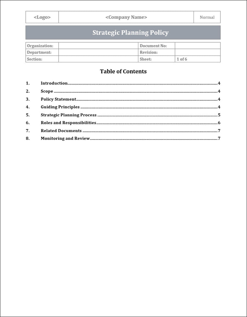 Strategic Planning Policy Template