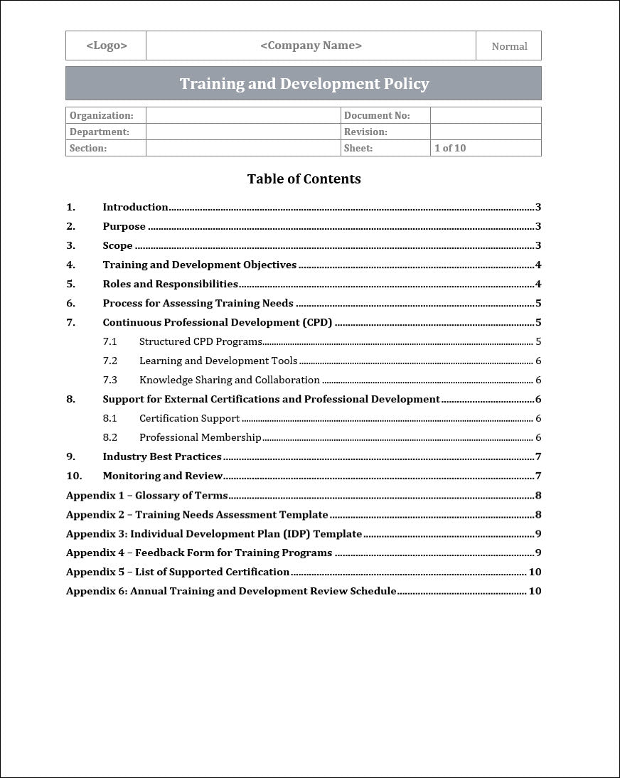 Service Development Policy Training and Development Policy Template – ITSM Docs - ITSM Documents ...