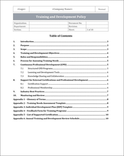 Training and Development Policy Template