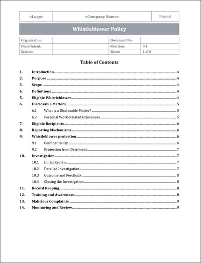 Whistleblower Policy Template