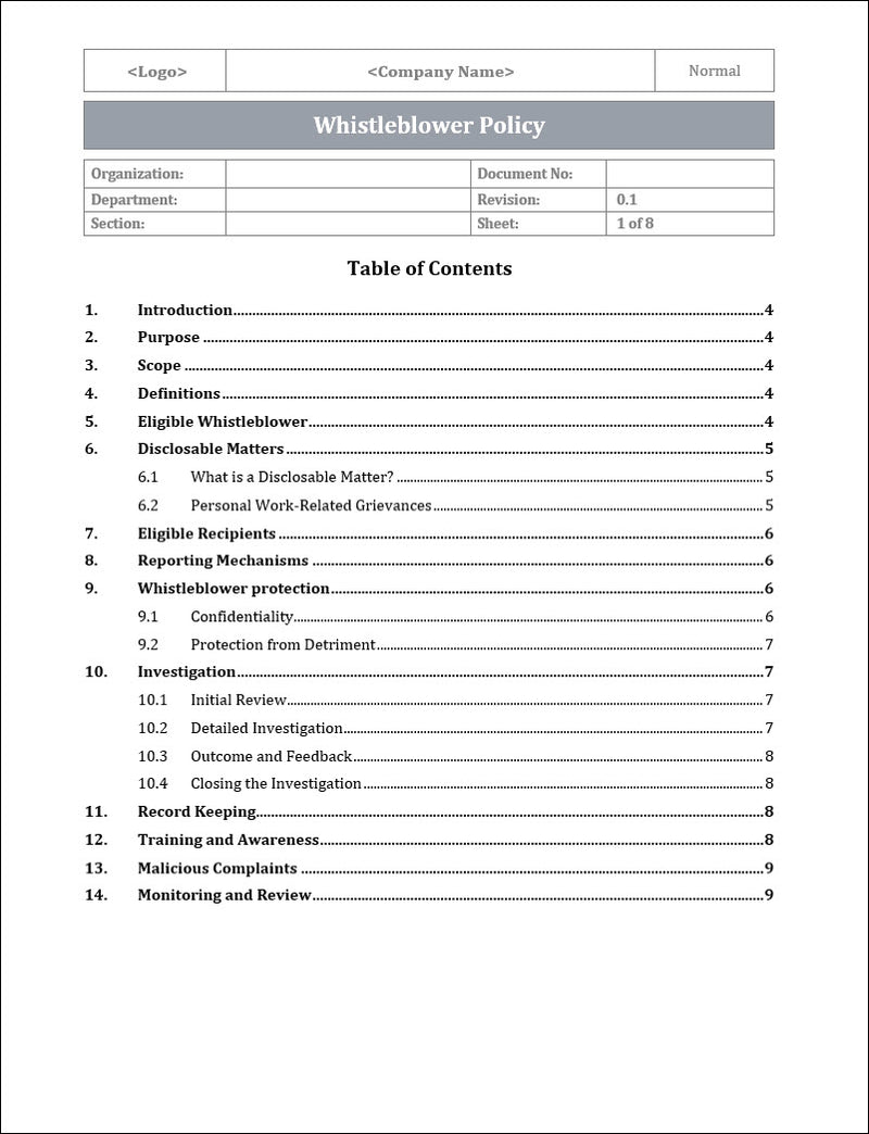 Whistleblower Policy Template ITSM Docs ITSM Documents & Templates