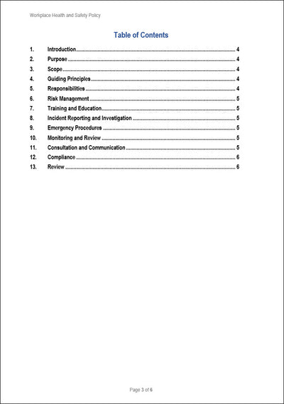 Workplace Health And Safety Policy Template