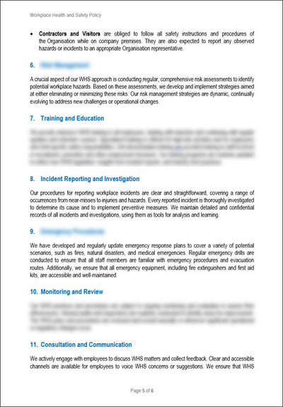 Workplace Health And Safety Policy Template