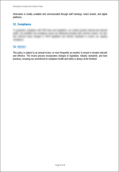 Workplace Health And Safety Policy Template