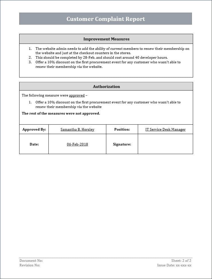 Complaint Report Example IT Customer Complaint Report – ITSM Docs - ITSM Documents & Templates