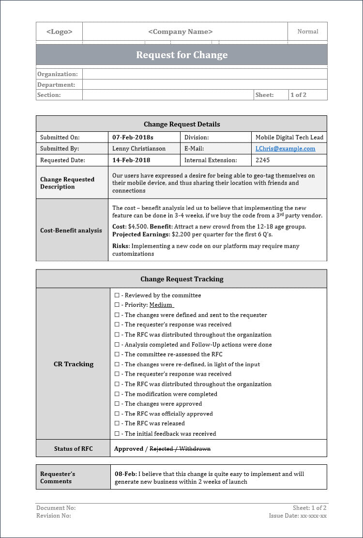 Computer Change Control Form Automated Change Management Form