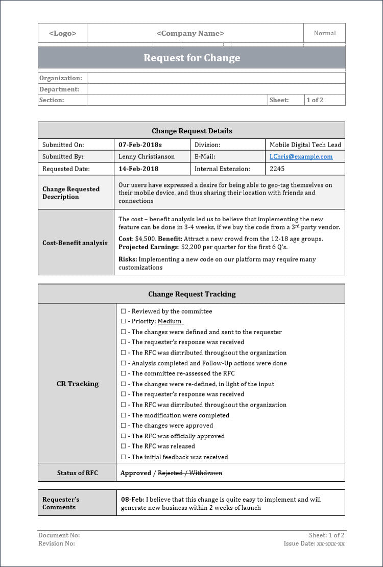 Request for change, RFC, ITSM Request for change