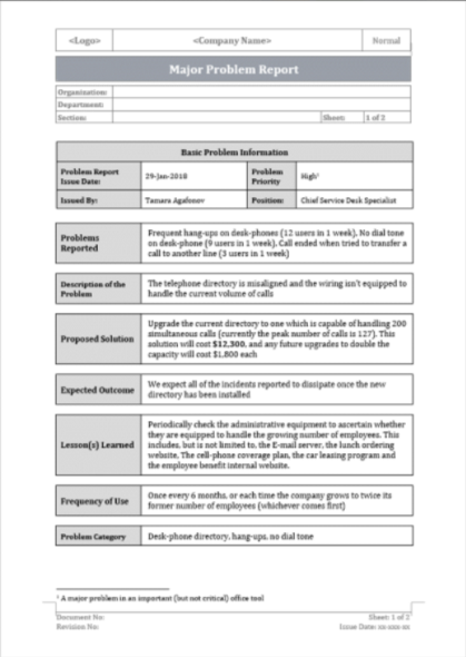 Major problem report template – ITSM Docs - ITSM Documents & Templates