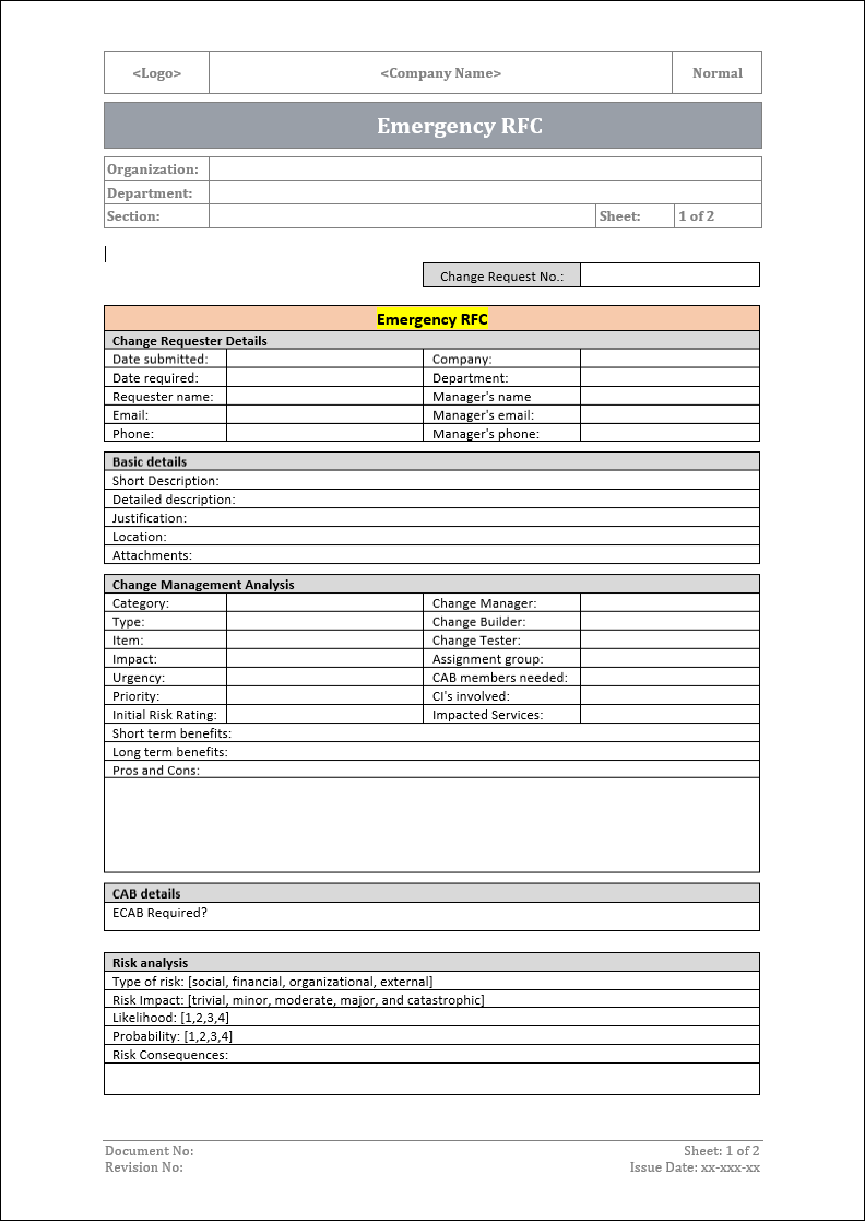 Emergency RFC template – ITSM Docs - ITSM Documents & Templates