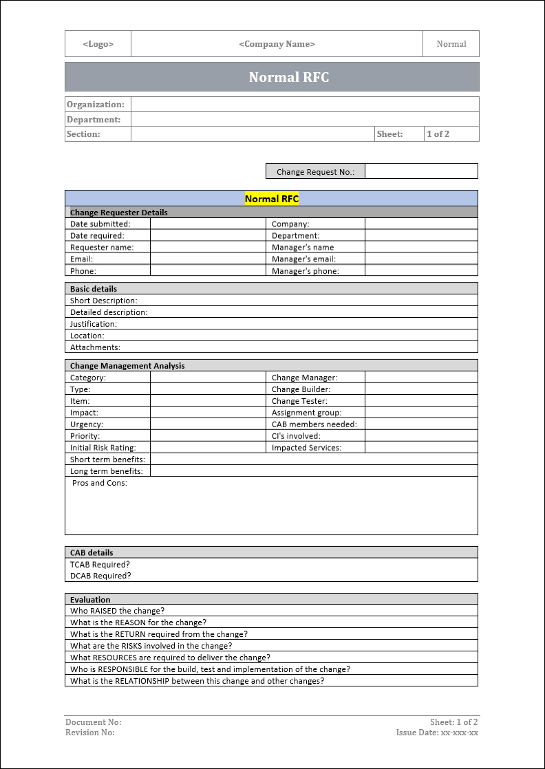 Normal RFC template – ITSM Docs - ITSM Documents & Templates