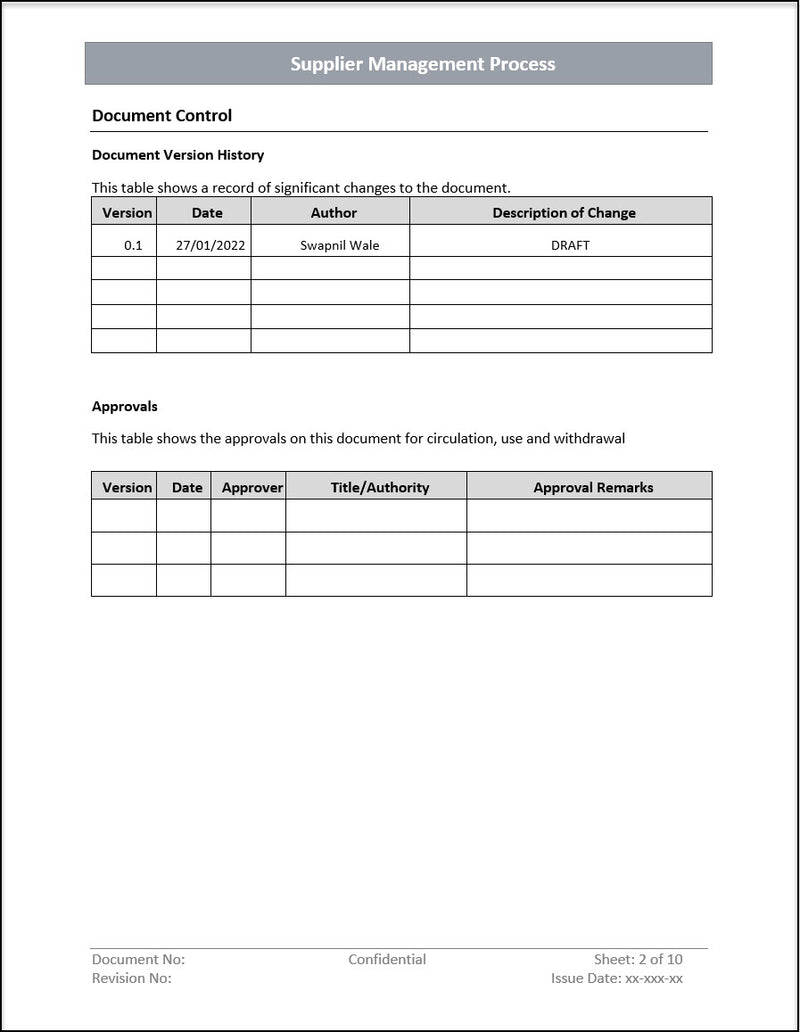 Supplier management process Template