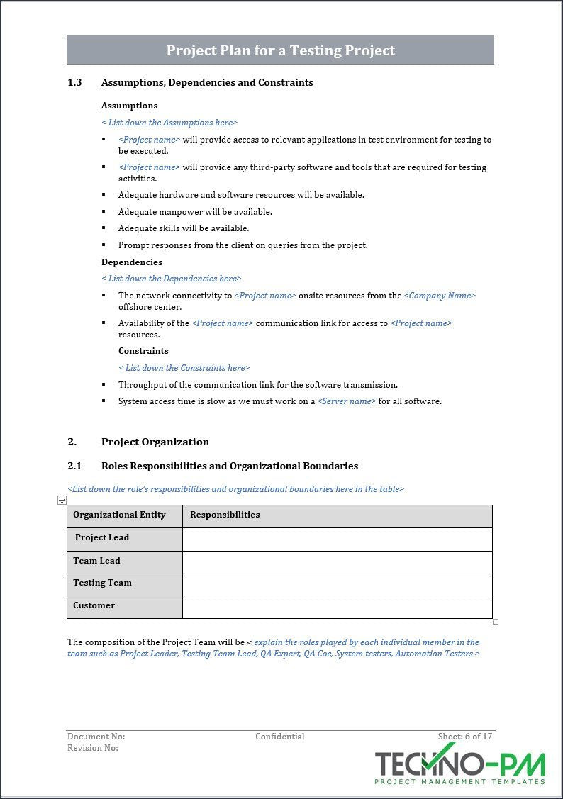 Project Plan for testing project