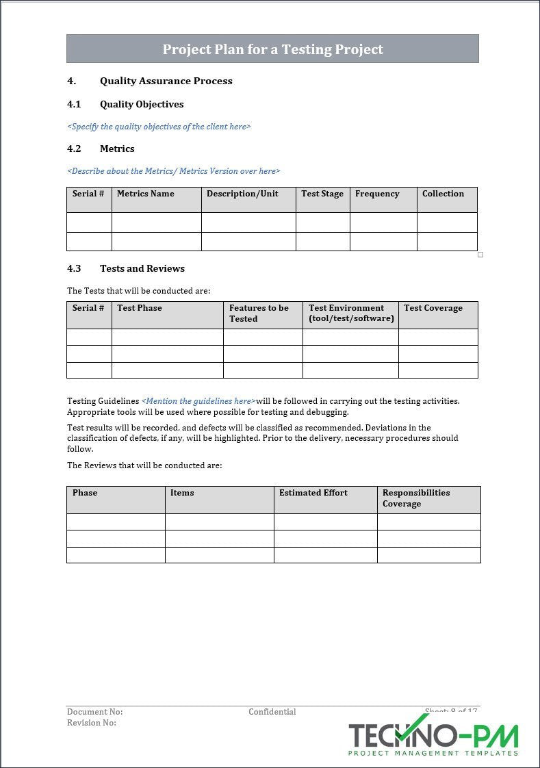 Project plan for testing 