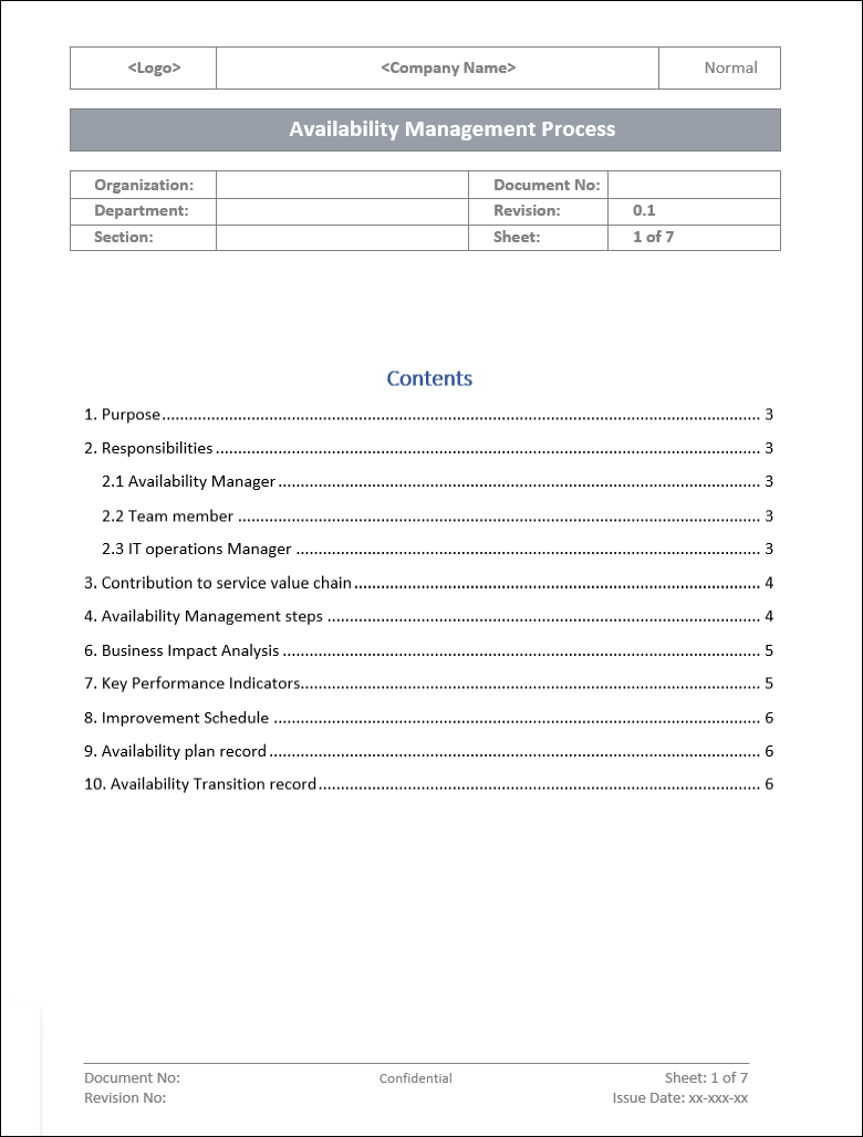 Availability Management Template