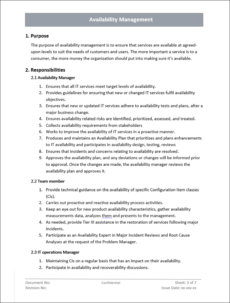 Availability Management Template – ITSM Docs - ITSM Documents & Templates