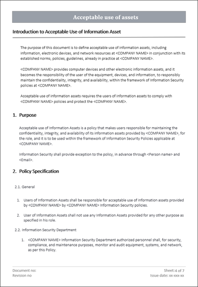 acceptable use of assets Word Template