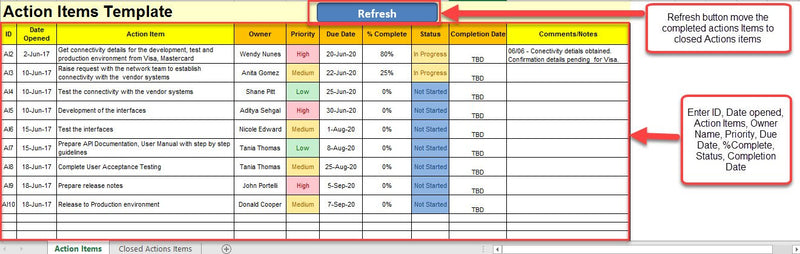 Action item tracker template