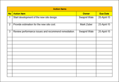 Action Items Word Template, Action Items Template, Action Items 