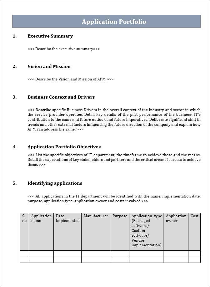 Portfolio Entry Form Example Application Portfolio Template – ITSM Docs - ITSM Documents & Templates