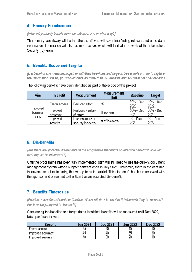 Benefits Realization management Plan 