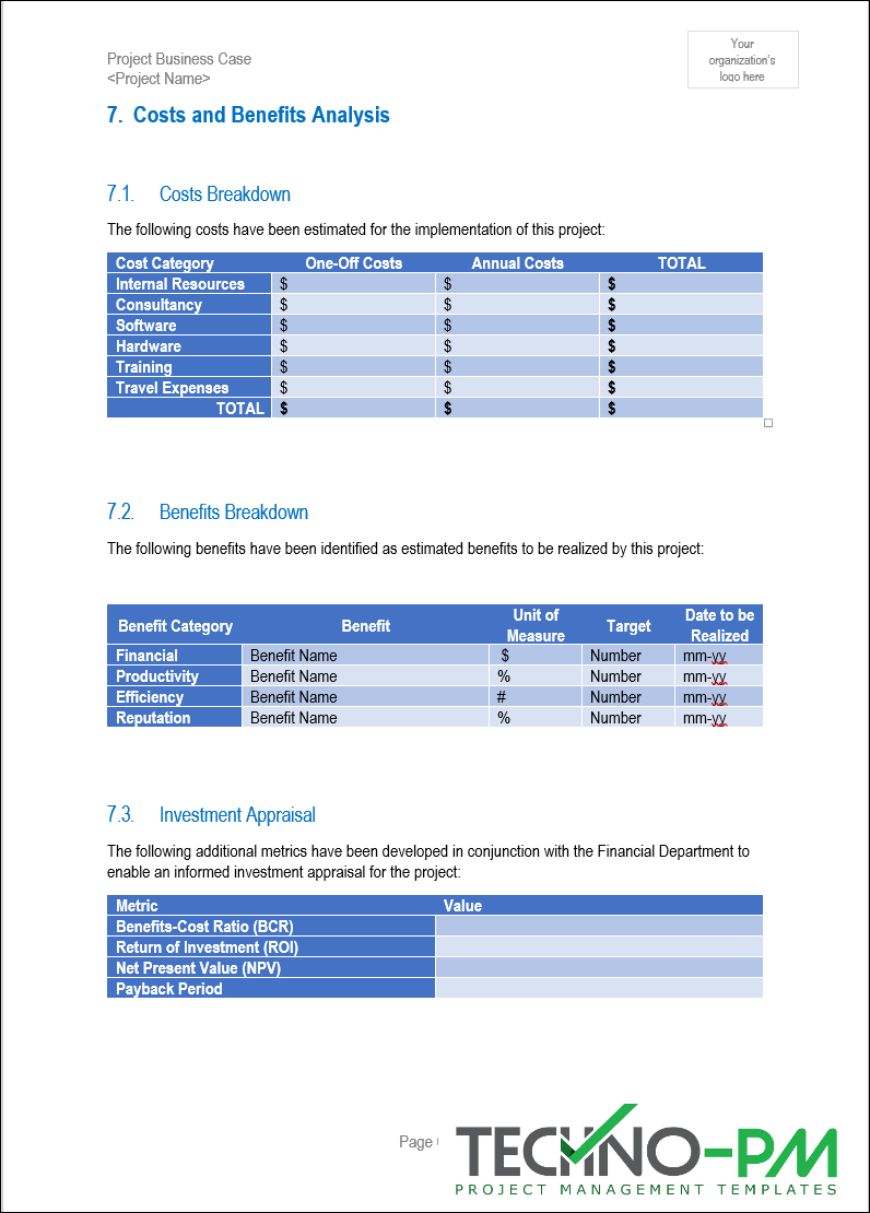 Business Case Cost and Benefit Analysis