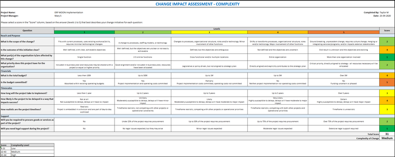 Change Impact Assessment, Change Impact Assessment template