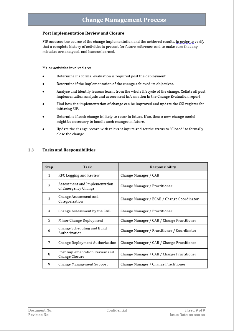 Process Change Proposal Template Change Management Proposal Example