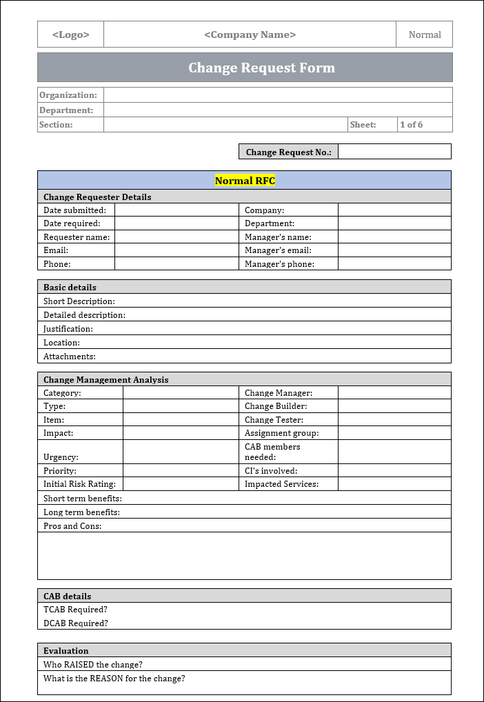 Automated Change Management Form