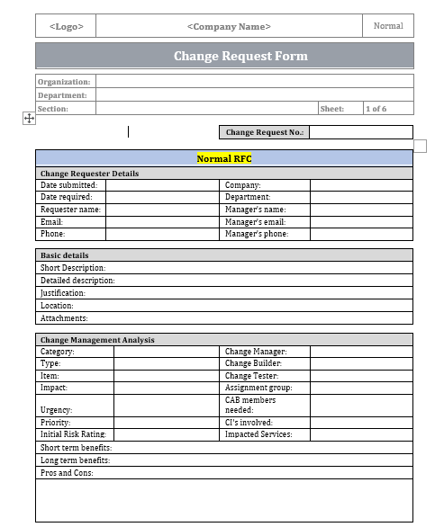 Change Request Word Template – ITSM Docs - ITSM Documents & Templates