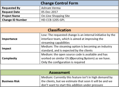 Change Control Form Template, Change Control Form