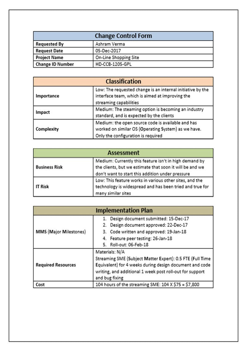 Simple Change Control Form Change Management Pack – ITSM Docs - ITSM Documents & Templates