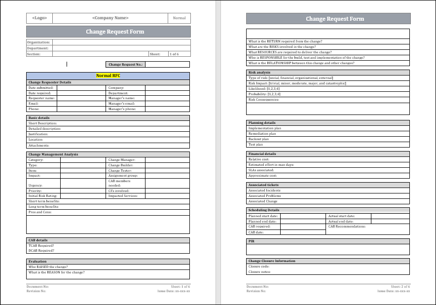 Change request form – ITSM Docs - ITSM Documents & Templates