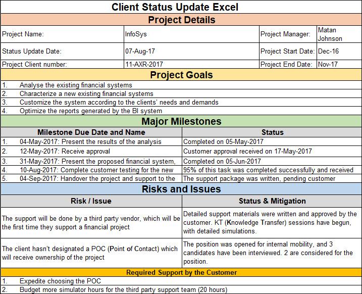 Client Status Update Excel Template – ITSM Docs - ITSM Documents ...